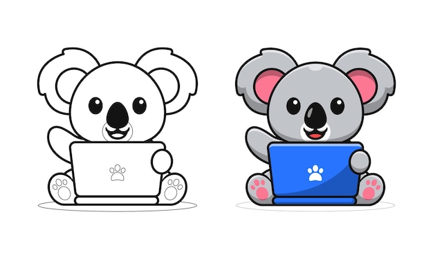 Koala Mignon Jouant Des Pages De Coloriage De Dessin Animé Pour Ordinateur Portable Pour Les Enfants