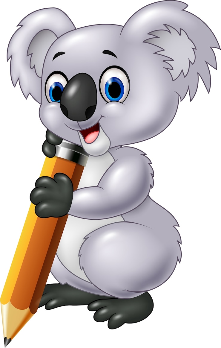 Vecteur koala mignon tenant un crayon isolé sur fond blanc