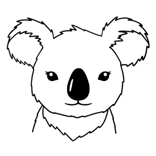 Koala noir et blanc portrait dessiné à la main Visage de Koala en ligne Museau mignon Koala