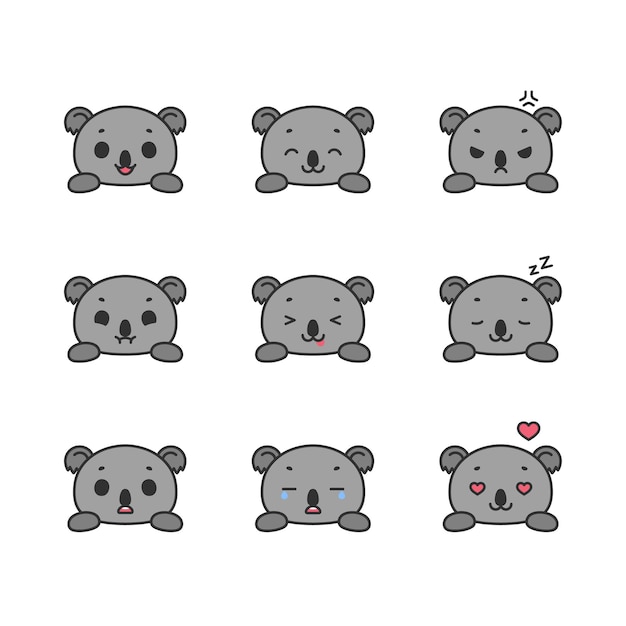 Vecteur koala visage expression émoticône mignon