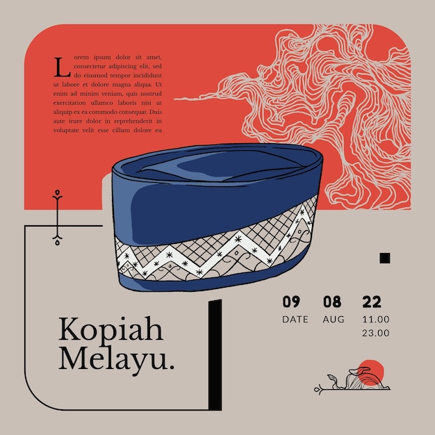 Kopiah Melayunese Chapeau Traditionnel Culture Indonésienne Illustration Dessinée à La Main