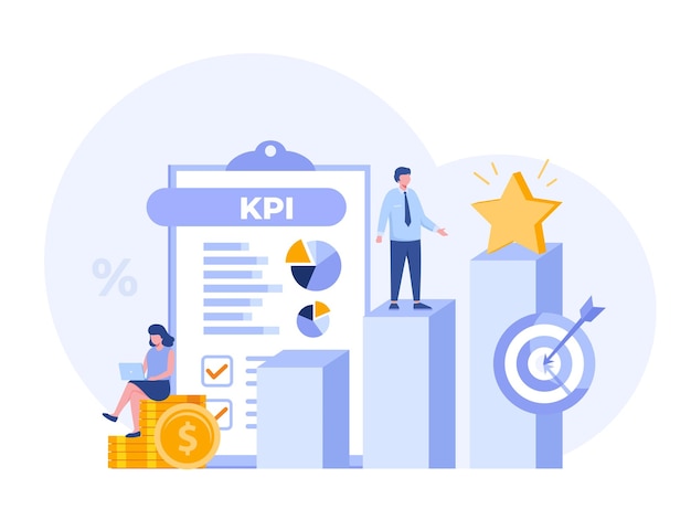 KPI metric management business target and performance strategy analyst key performance indicatorFlat vector illustration banner background