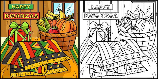 Vecteur kwanzaa mazao et illustration de coloriage de nappe