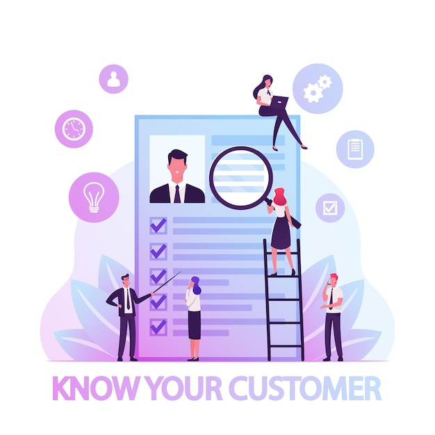 KYC ou connaissez votre concept de client, illustration de plat de dessin animé
