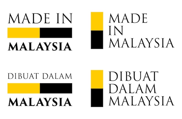 Label Simple Made in Malaysia / Dibuat Dalam (traduction malaise). Texte aux couleurs nationales disposées horizontalement et verticalement.