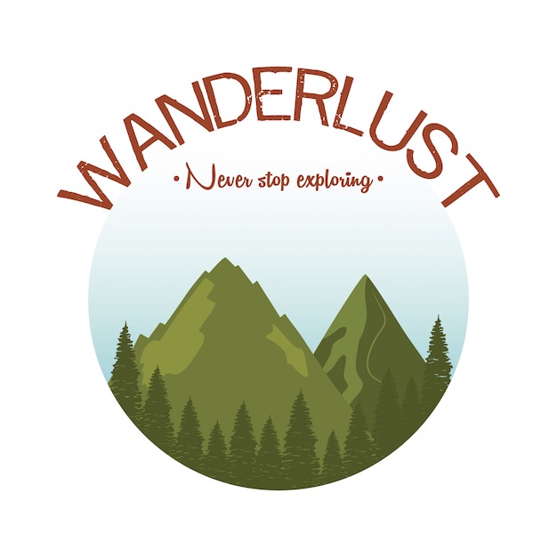 Label Wanderlust avec paysage et forêt