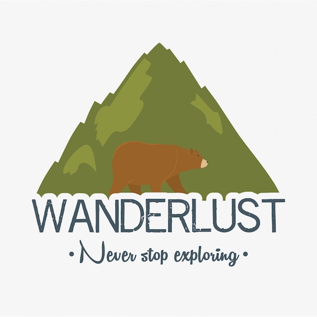 Label Wanderlust Avec Paysage Et Scène De Grizzly