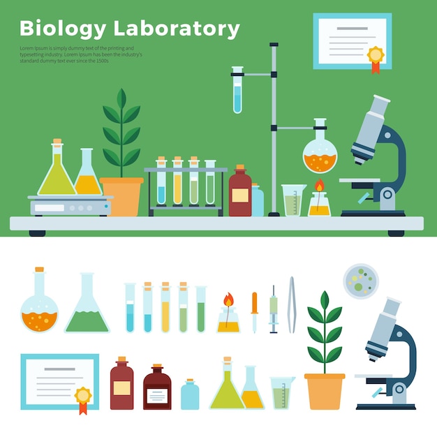 Vecteur laboratoire de sciences de biologie salle de laboratoire de biologie éducation à la biologie vector illustration plate