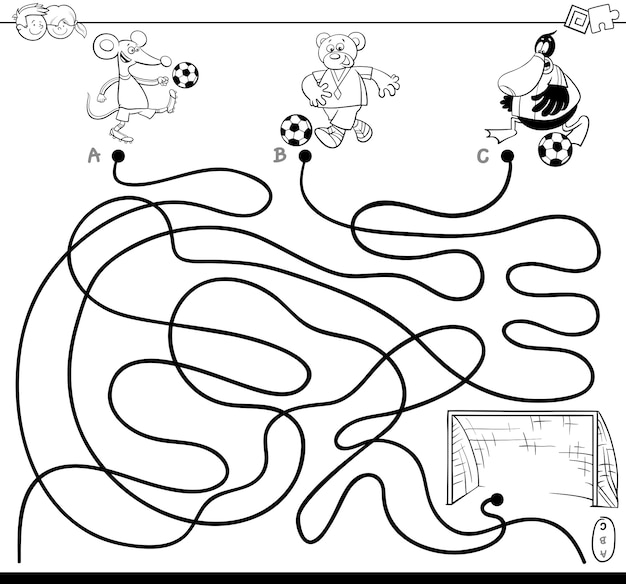 Labyrinthe Avec Des Animaux Jouant Au Cahier De Couleurs Du Football