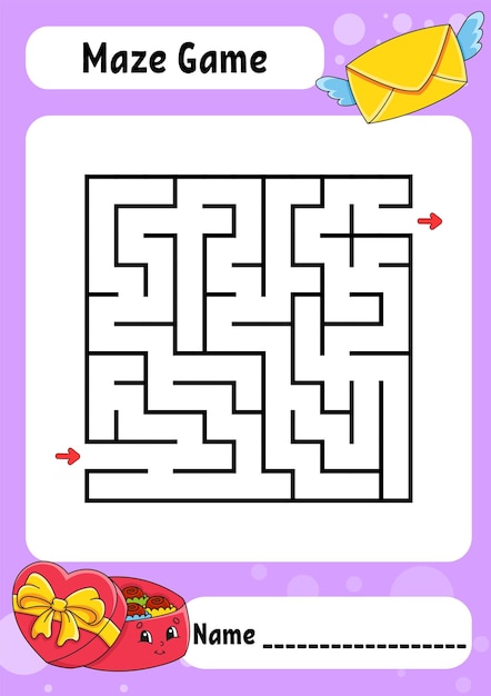 Labyrinthe Carré. Jeu Pour Les Enfants. Labyrinthe Drôle. Feuille De Travail De Développement De L'éducation. Page D'activité. La Saint-valentin.