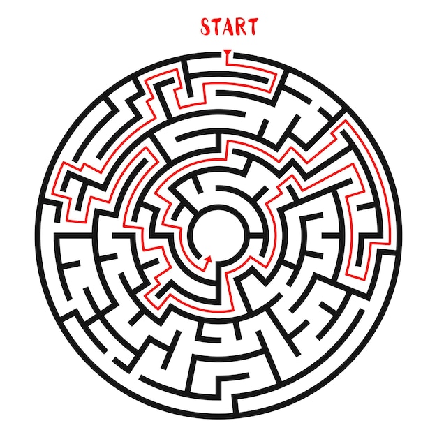 Labyrinthe Circulaire Avec Labyrinthe De Solutions Avec Entrée Et Sortie Trouver L'illustration Vectorielle Du Concept De Sortie