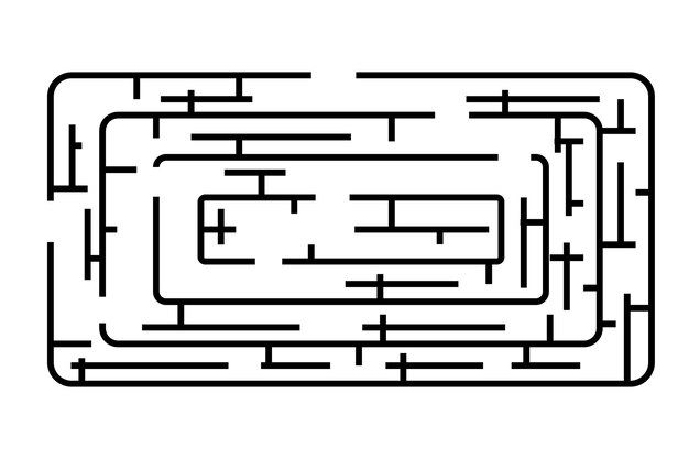 Labyrinthe De Coin Arrondi Rectangle Vector Noir, Isolé Sur Blanc