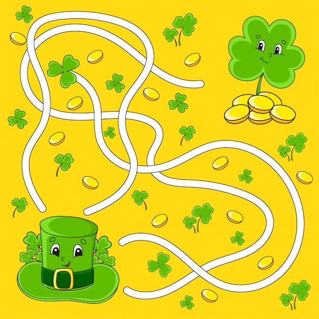 Labyrinthe Drôle Pour Les Enfants. Chapeau, Trèfle. Fête De La Saint-patrick. énigme Du Labyrinthe.