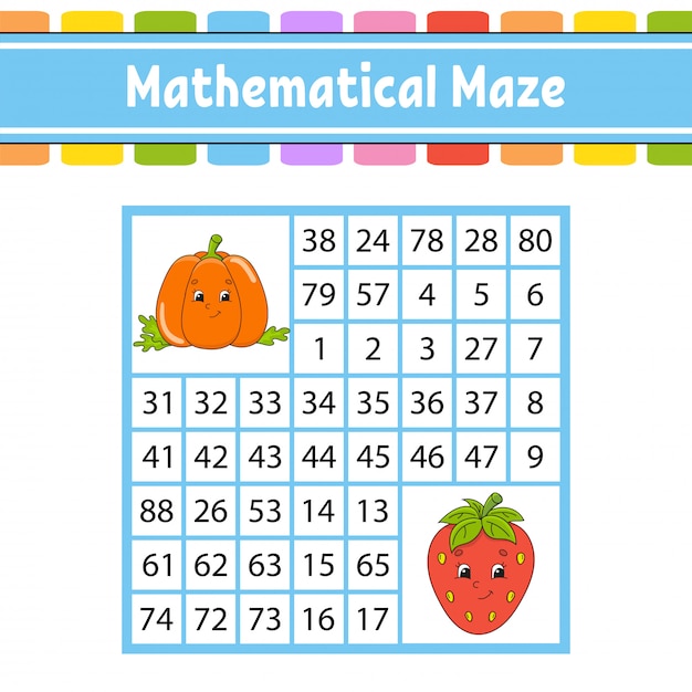 Labyrinthe Mathématique. Jeu Pour Les Enfants. Labyrinthe De Nombres.