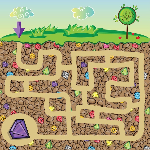 Labyrinthe Pour Enfants - Nature, Pierres Et Pierres Précieuses Sous Terre - Prenez Le Chemin Du Diamant