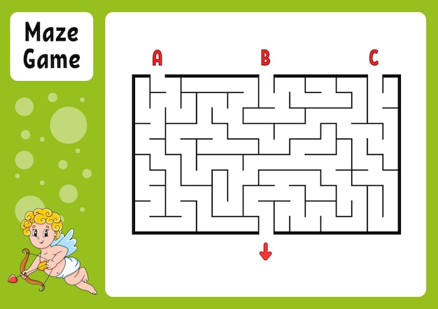 Vecteur labyrinthe rectangulaire jeu pour enfants trois entrées une sortie feu de travail éducatif puzzle pour enfants labyrinthe énigme trouvez le bon chemin personnage de dessin animé illustration vectorielle