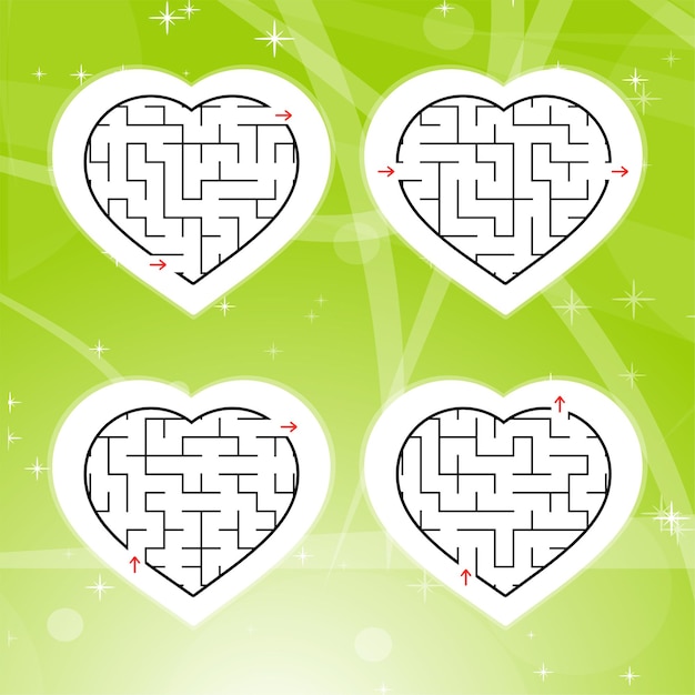 Labyrinthe avec un trait noir. formes de coeur
