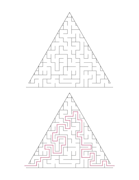 Le labyrinthe triangulaire a une entrée et une sortie Labyrinthe avec la réponse le chemin de passage