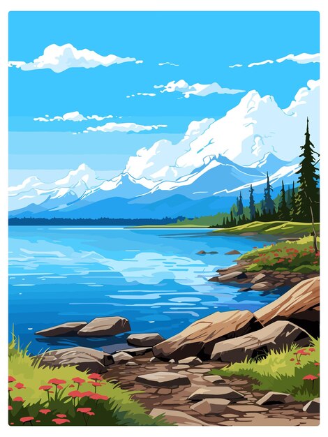 Le Lac Iliamna En Alaska Poster De Voyage Vintage Souvenir Carte Postale Peinture De Portrait Illustration De La Wpa