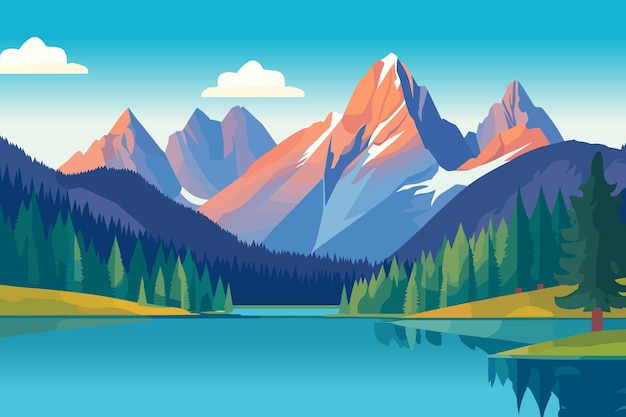 Lac de montagne d'été matin lumineux illustration vectorielle du paysage des Alpes italiennes