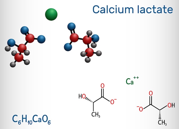 Lactate de calcium C6H10CaO6 molécule d'anion de lactate additif alimentaire E327