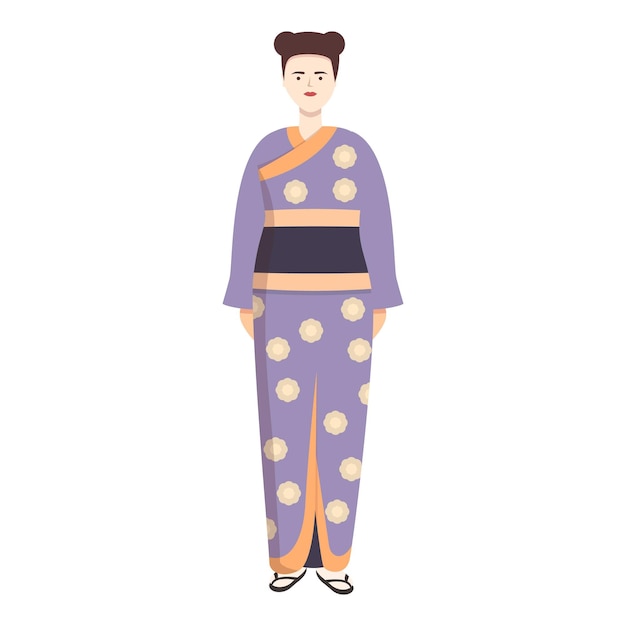 Lady kimono icône dessin animé vecteur femme asiatique design coloré