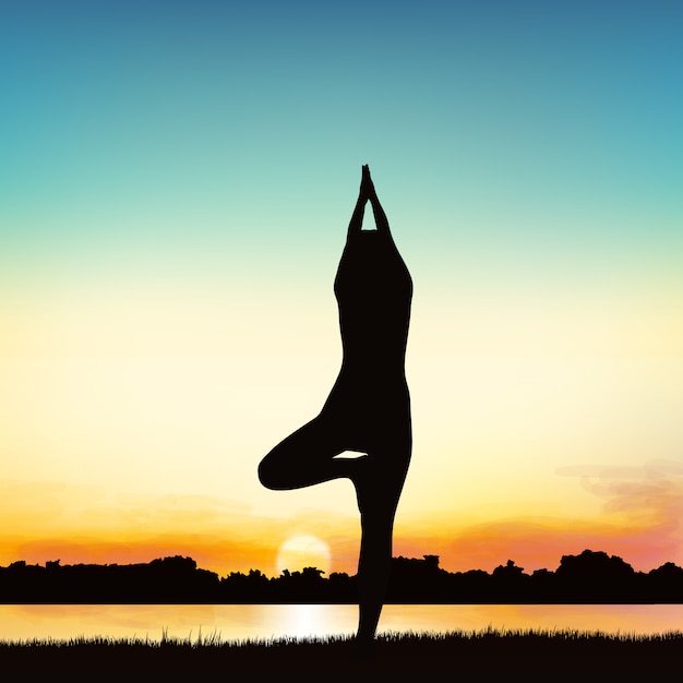 Lady Silhouette Image Dans La Posture Du Yoga.