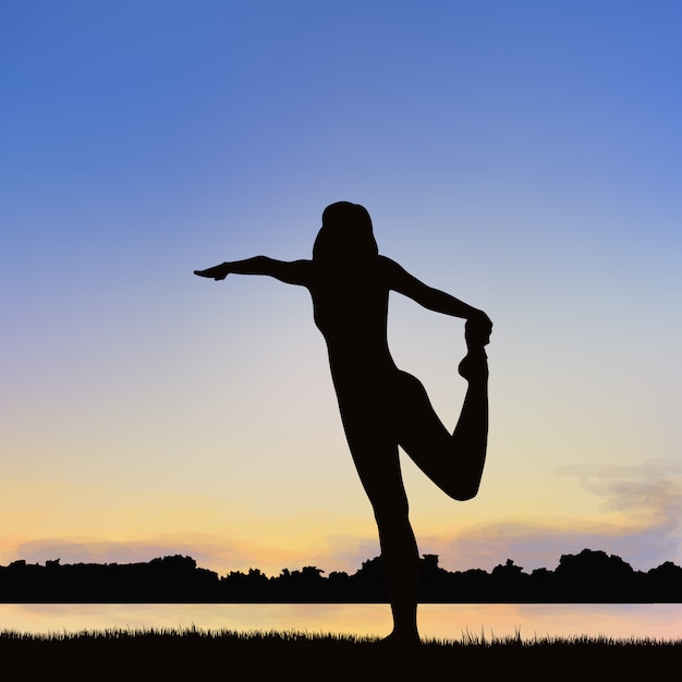 Vecteur lady silhouette image dans la posture du yoga.