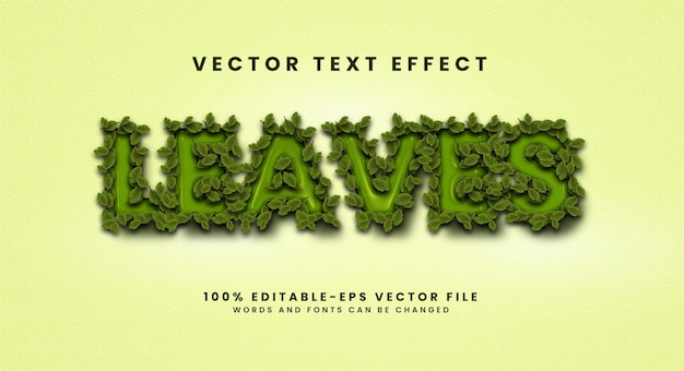 Laisse un effet de texte 3D. Effet de style de texte modifiable avec le thème de la nature.