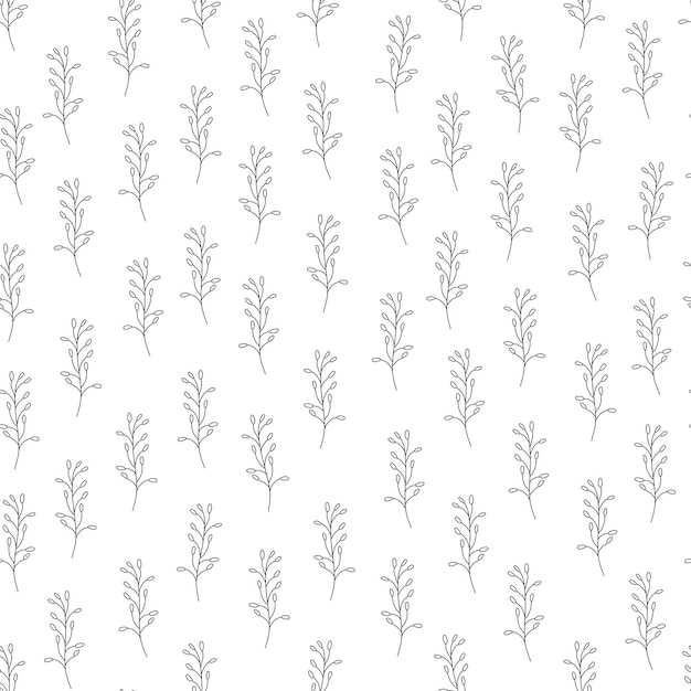 Laisse un motif sans couture. Branches linéaires et silhouette dessinées à la main, textures de feuilles. Fond mignon. Arrière-plan universel simple.