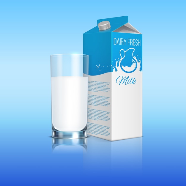 Lait carton réaliste avec une tasse en verre