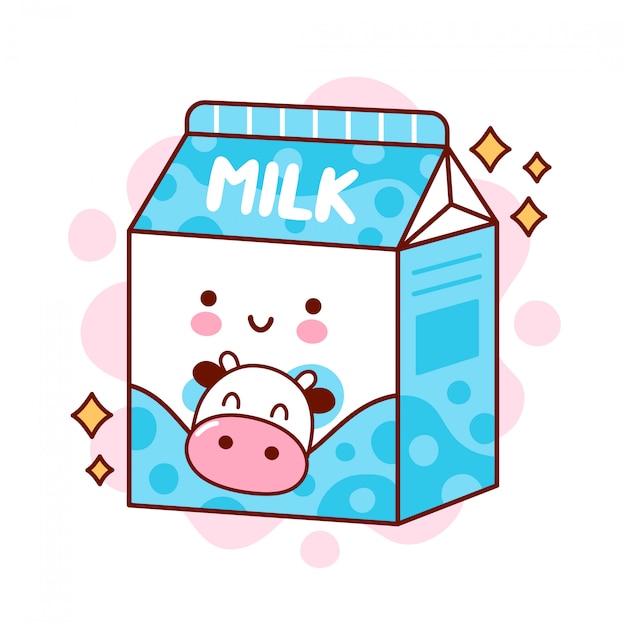 Lait Drôle Heureux Mignon. Icône D'illustration De Personnage Kawaii Cartoon Ligne Plate.