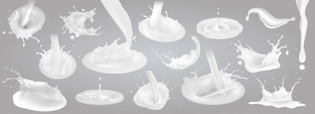 Le lait éclabousse gouttes et taches.