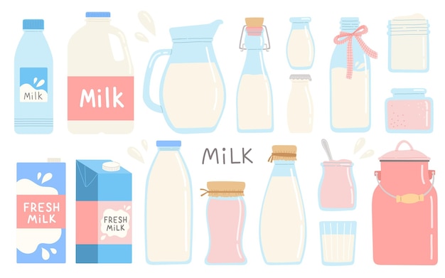 Vecteur lait laitier défini pour l'illustration vectorielle de conception plate simple du mois laitier national