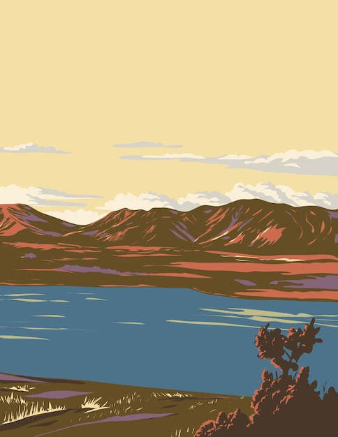 Lake Tekapo le long du bassin du Mackenzie dans l'île du Sud de la Nouvelle-Zélande WPA Art Deco Poster