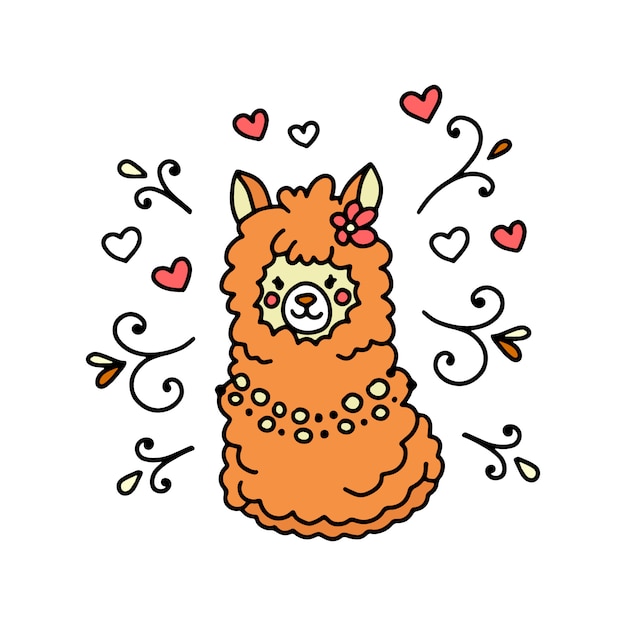 Lama Mignon Dans Le Style De Griffonnage