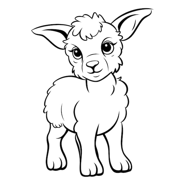 Vecteur lamb black and white cartoon illustration isolated on white background