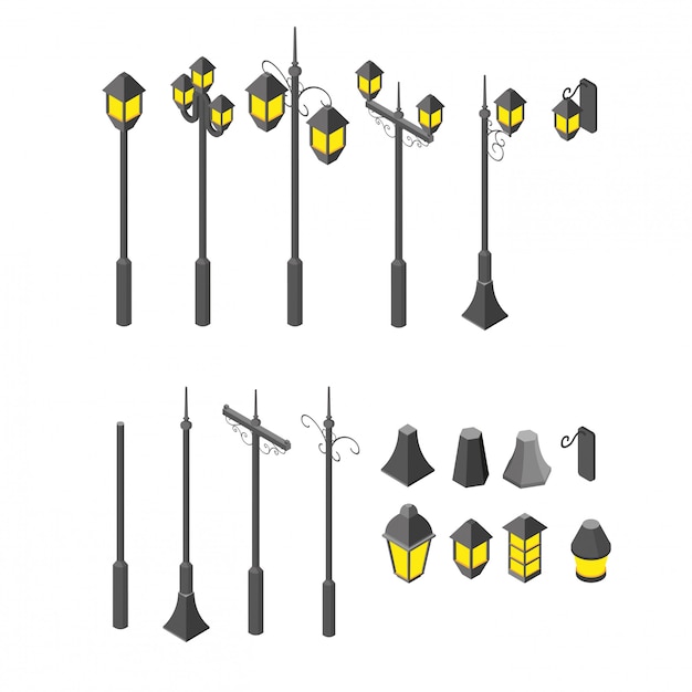 Vecteur lampe de jardin assortie isométrique