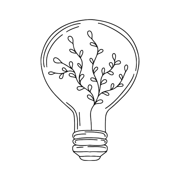 Lampe avec plante dans le style doodle dessiné à la main Eco Energy Concept isolé sur fond blanc