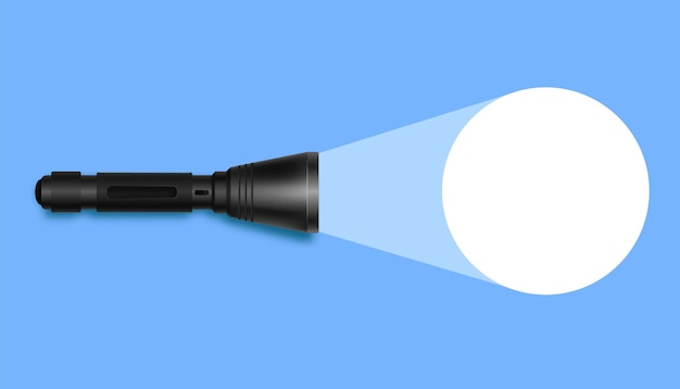 Vecteur lampe de poche avec lumière sur surface bleue