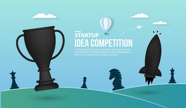 Lancement de fusée avec le concept de trophée du concours d'idées de démarrage d'entreprise