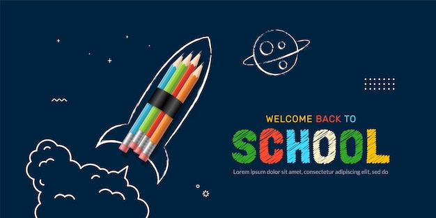 Lancement D'une Fusée à Crayons Sur Fond Spatial Concept De Retour à L'école Apprentissage En Ligne Et Modèle De Conception De Pages Web