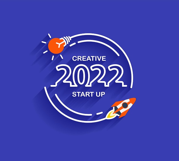 Lancement De Fusée D'entreprise De Démarrage Du Nouvel An 2022 Avec Des Idées Créatives D'ampoules, Modèle De Mise En Page De Conception Moderne D'illustration Vectorielle