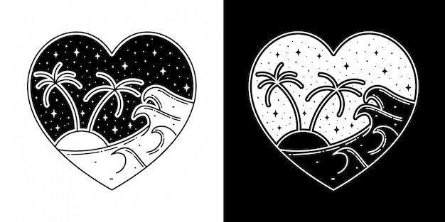 Land And Wave Love Badge Design Monoline