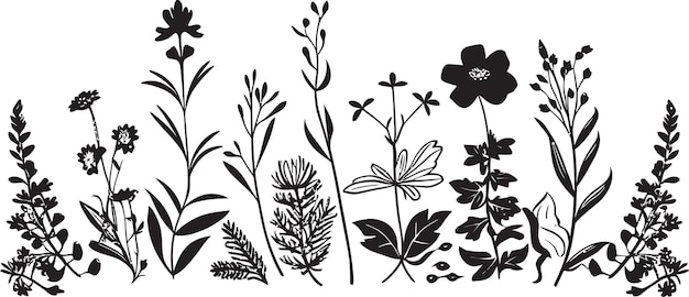 Landage Floral à L'encre De Minuit Bord Botanique Noir Cadre De Pétales élégants Conception D'icône Vectorielle Florale