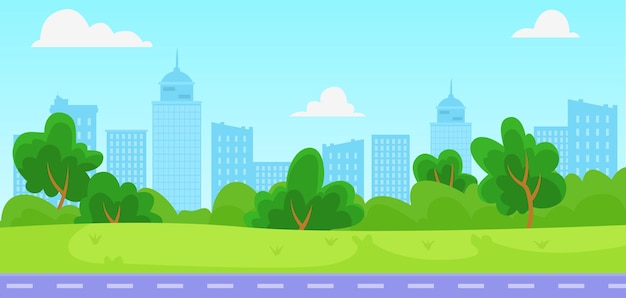 Landage urbain avec illustration vectorielle de verdure et de ciel bleu