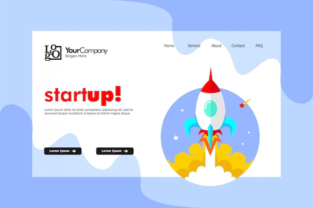 Landing page de démarrage avec illustration vectorielle de fusée