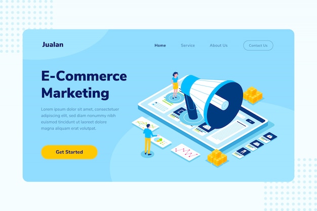 Landing Page E-commerce Marketing Shopping En Ligne Illustration Isométrique