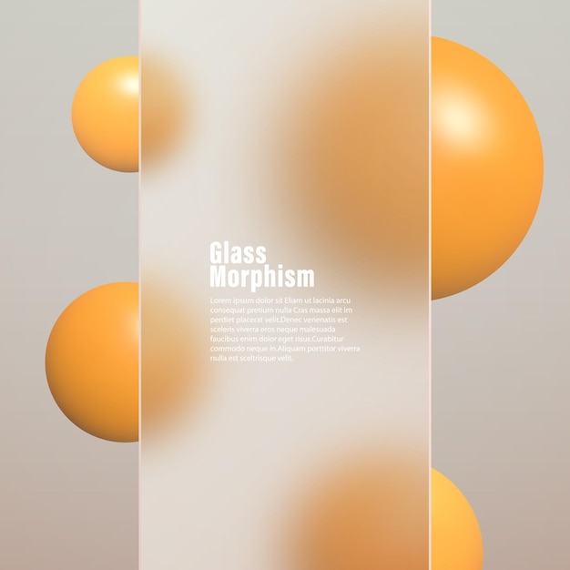 Landing Page Glassmorphism Cadre Rectangulaire Illustration Vectorielle Avec Des Sphères Flottantes Floues De Couleur Orange