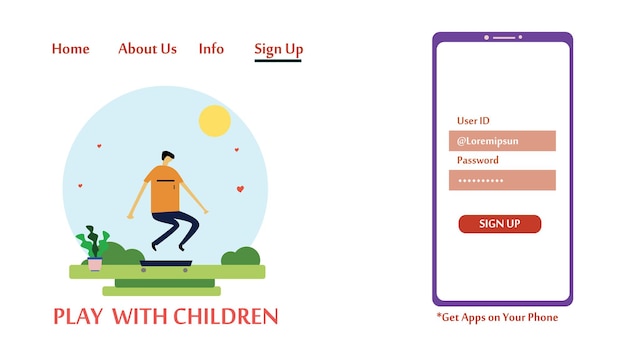 Landing Page Play With Children, Kids Zone Modern Vector Illustration Concept For Website Template And Mobile Website Development